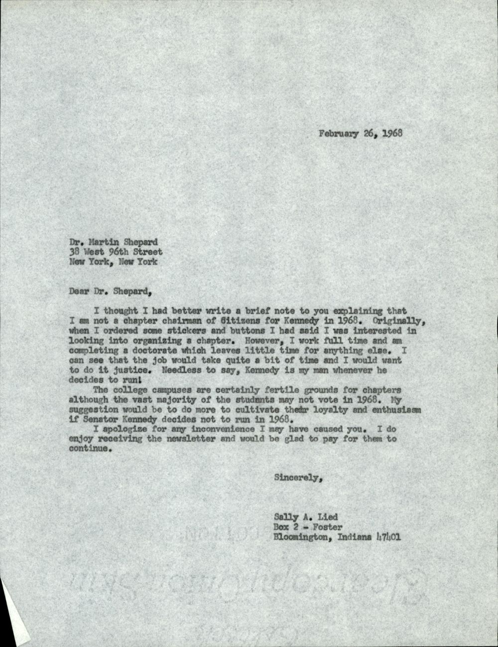 February 26 Letter